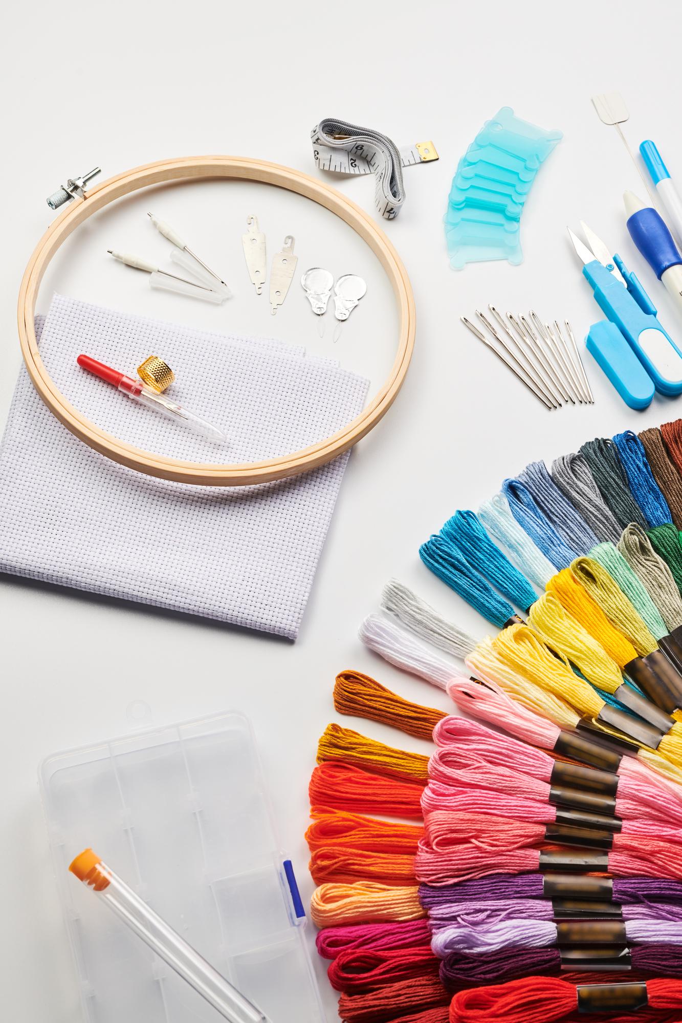Workshop entrance with embroidery samples
