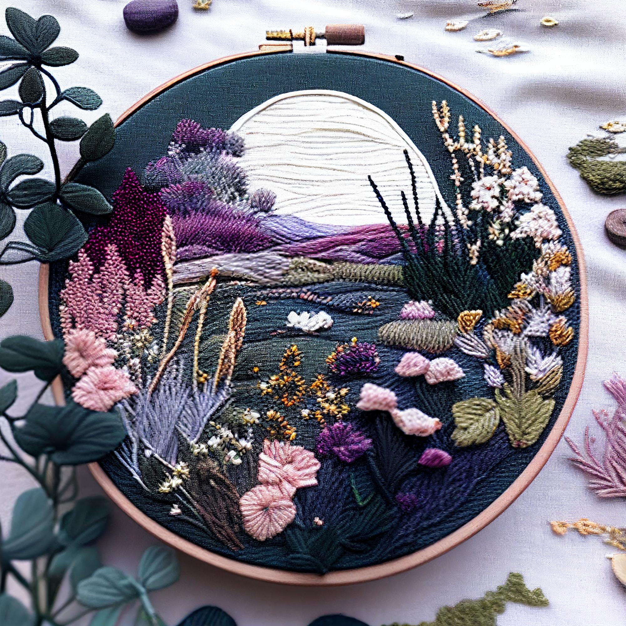 Large embroidered floral panel